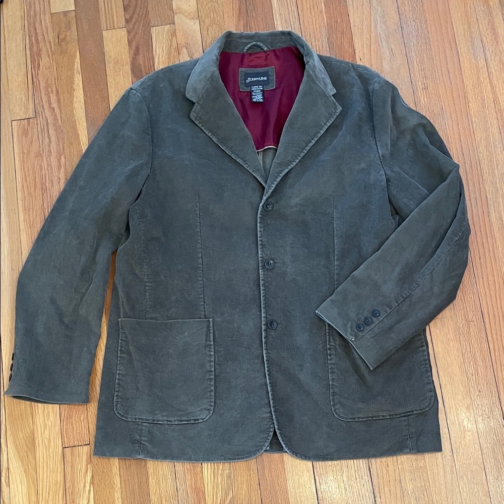 ST JOHN’S BAY Men's Olive/Brown 3-Button Corduroy Cottagecore Grandpa Jacket